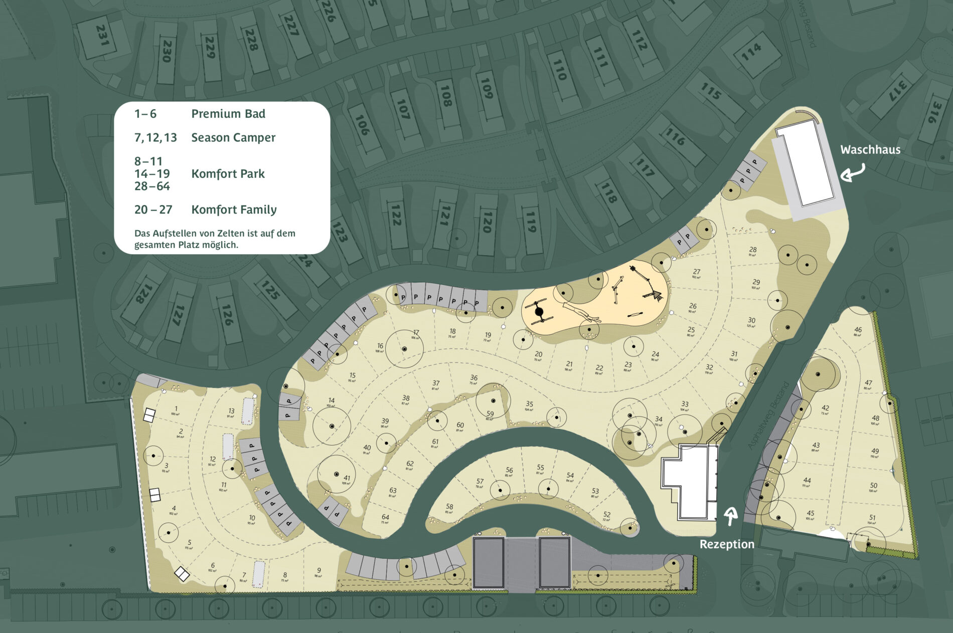 Lageplan des Heide Resort Brüggen am Niederrhein. Es ist ein Camping Platz in NRW
